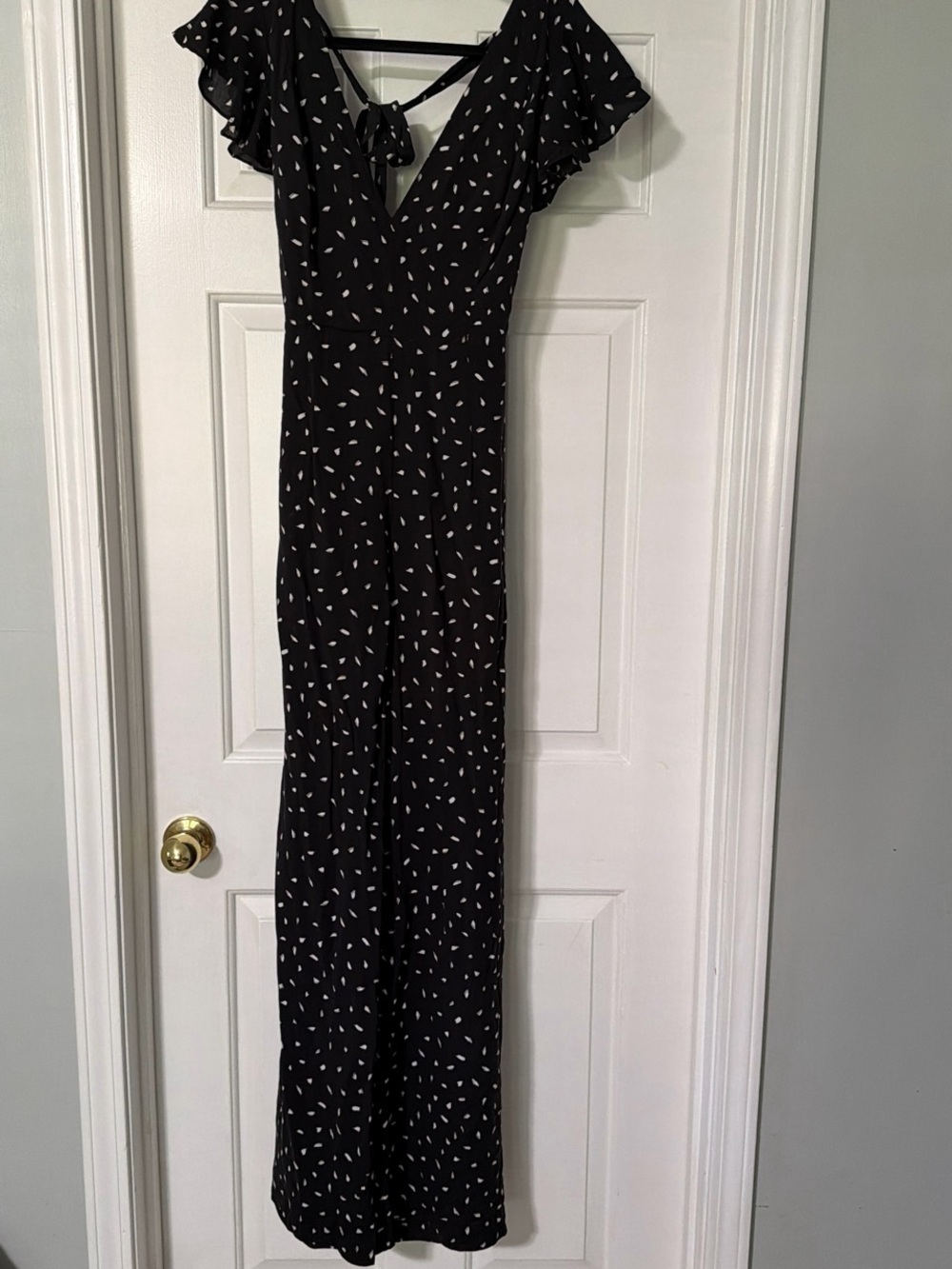 Black V-Neck jumpsuit with White Print
